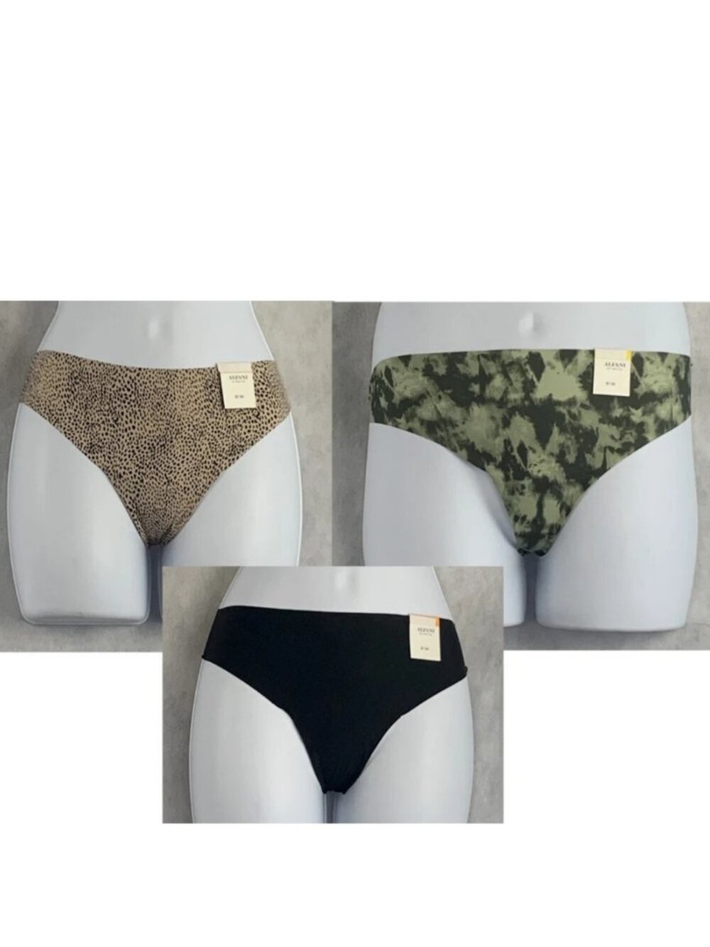 Alfani Women's 3-Pack Laser-Cut Thong Panty Underwear, Cheetah Green Black, XL